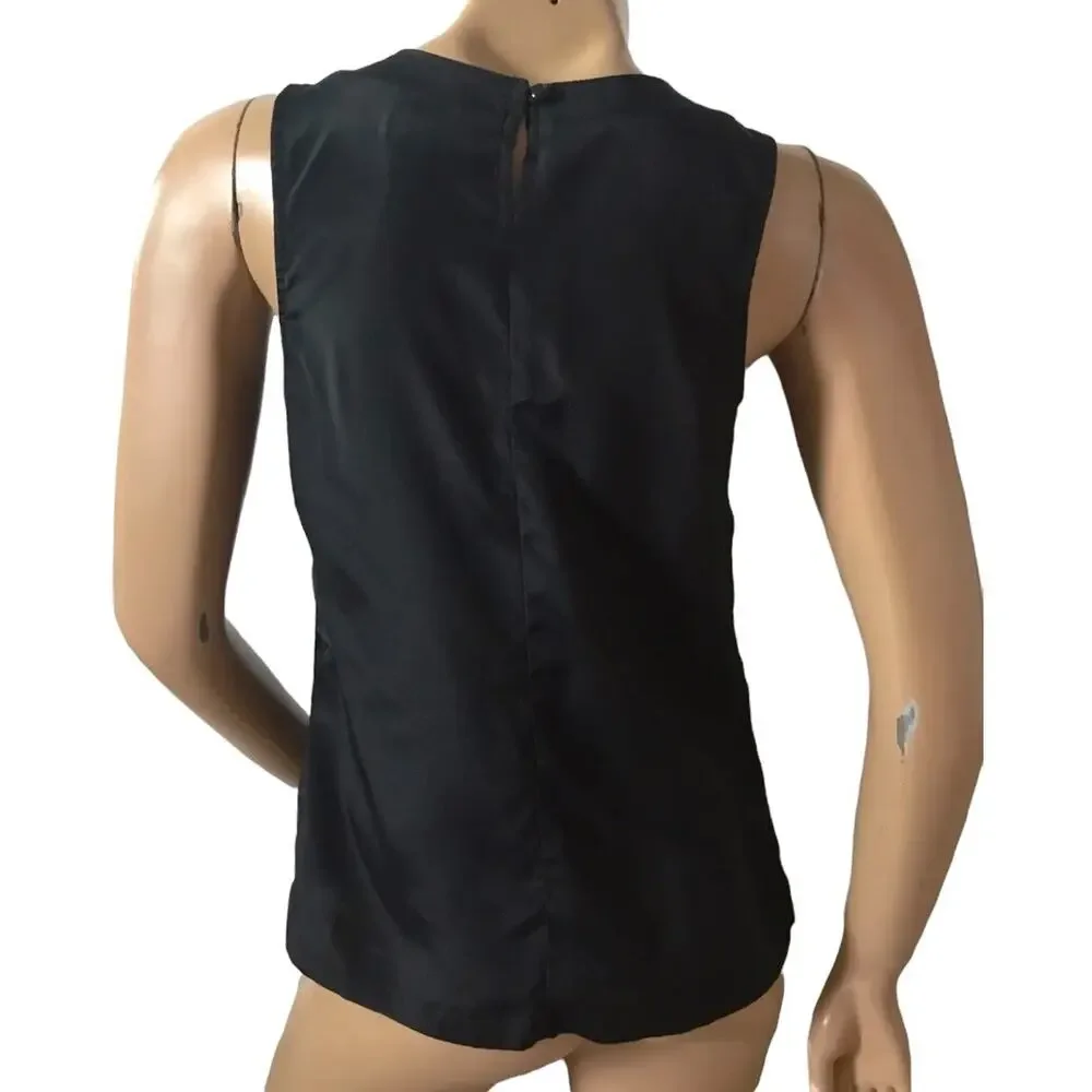 Merona Tank Top Womens XS Black Pintuck Sleeveless Pleated Shell Top Lightweight